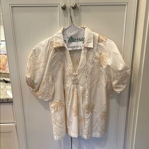 Cream Puff Sleeve Blouse with Embroidered Details